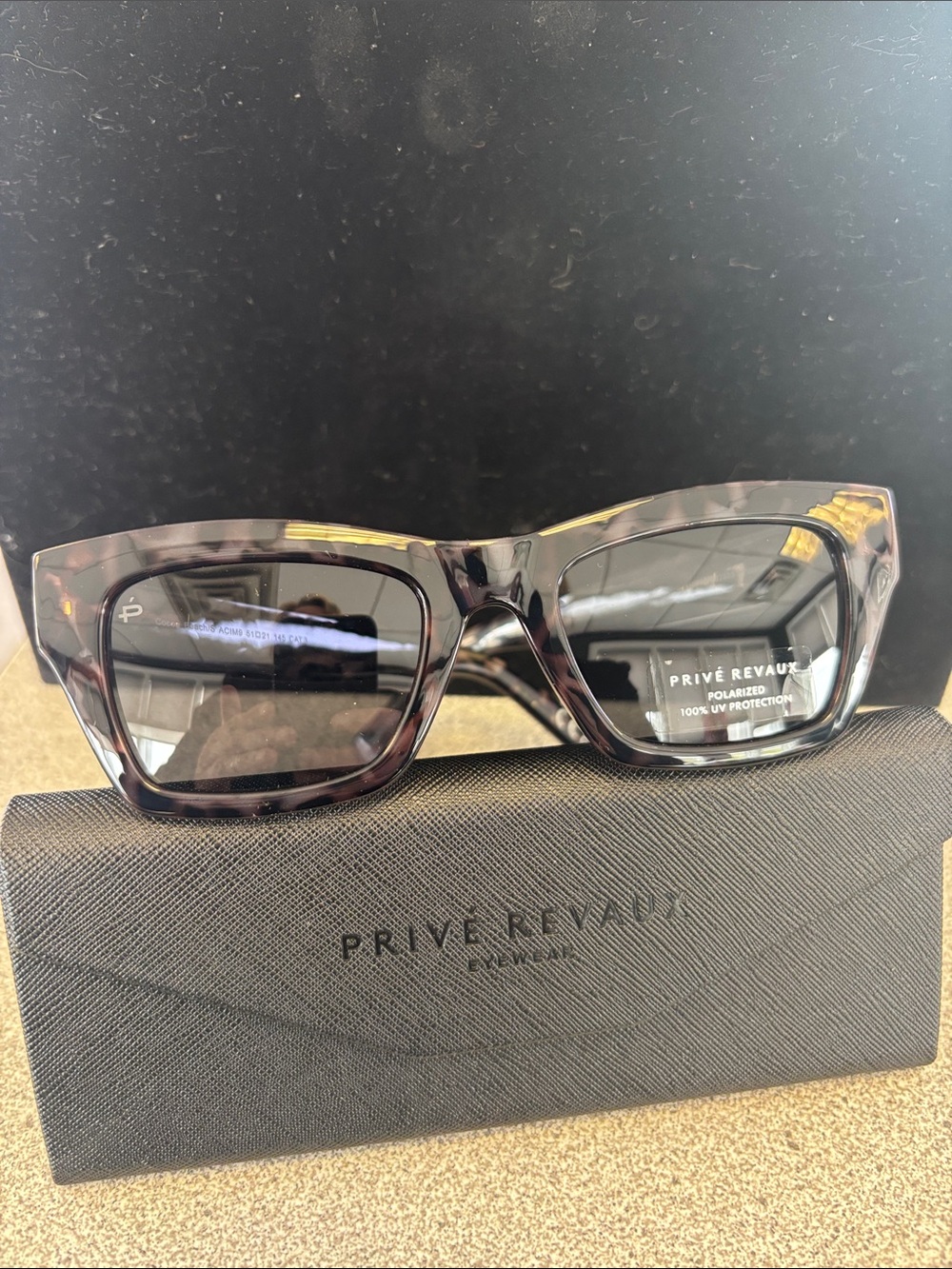 Privé Revaux Women’s Black Tortoiseshell Rectangular Sunglasses